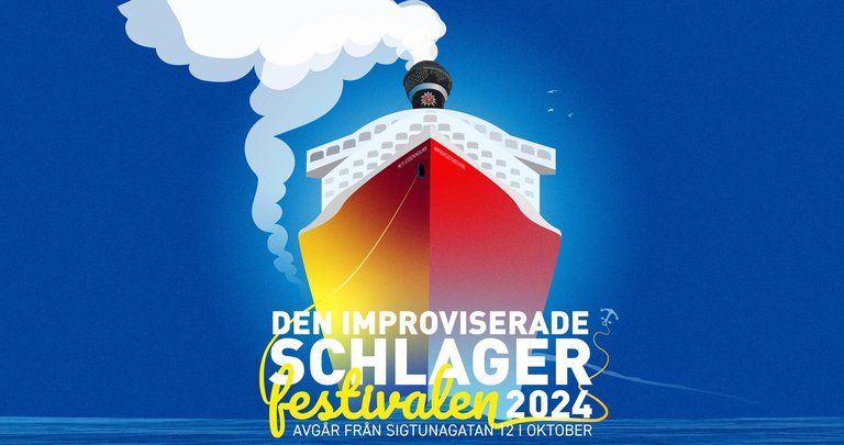 en bild på en båt och en text "Den Improviserade Schlagerfestivalen 2024"