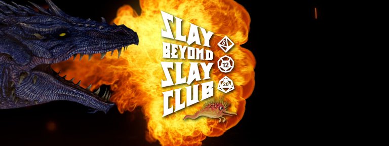 Slay Beyond Slay, logotyp. En drake sprutar eld över rollspelsklubbens logotyp.